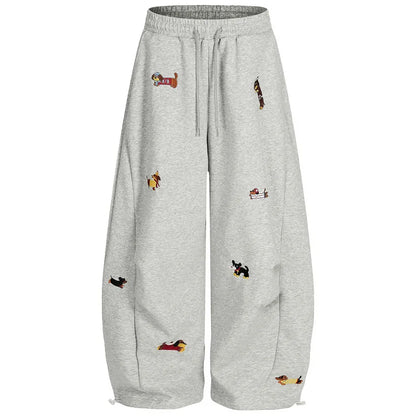 Embroidered Dog Baggy Sweatpants