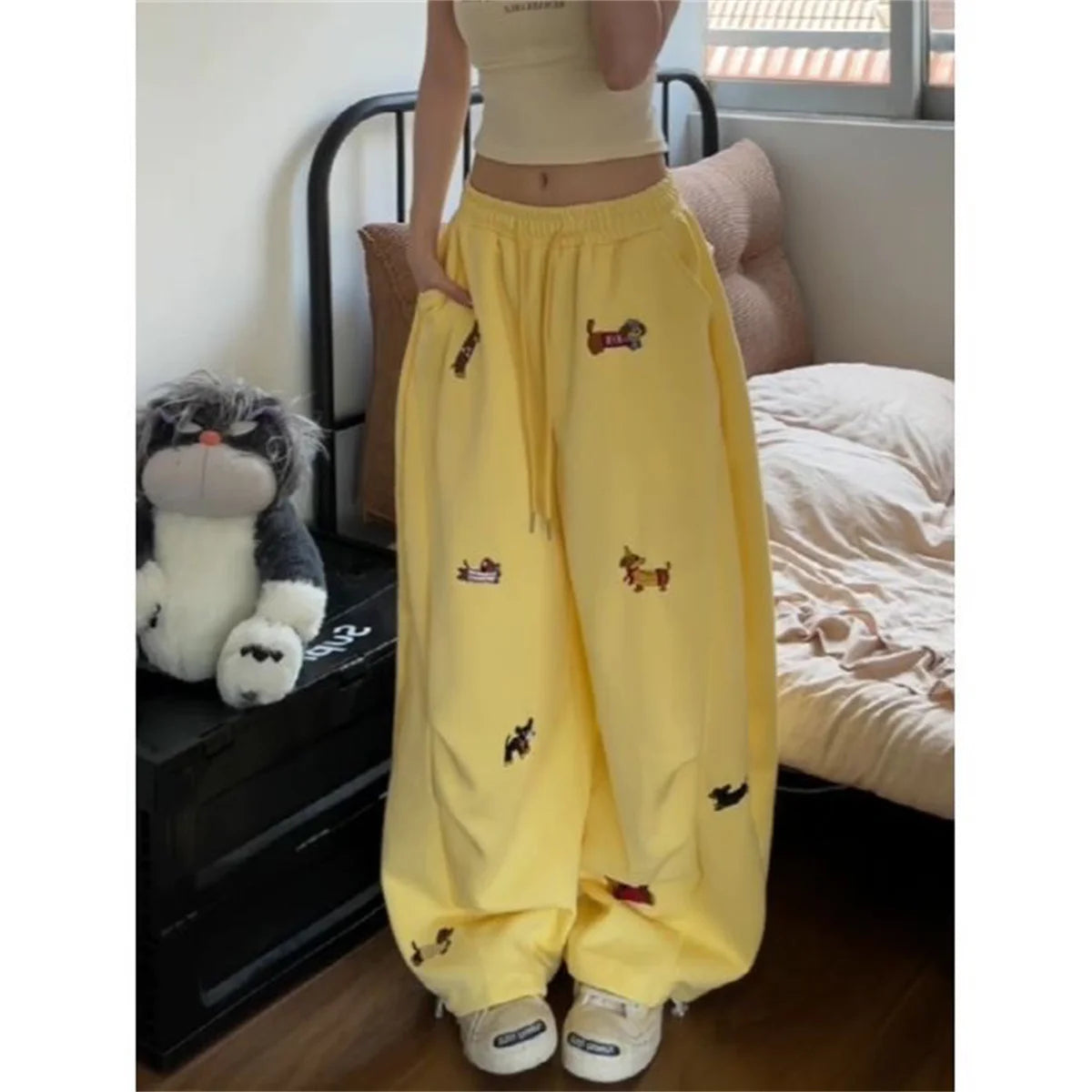 Embroidered Dog Baggy Sweatpants