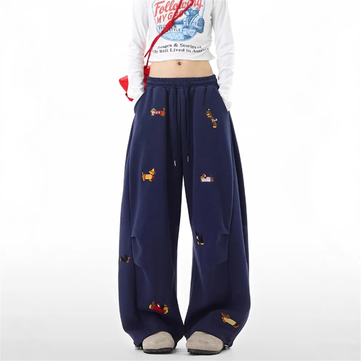 Embroidered Dog Baggy Sweatpants