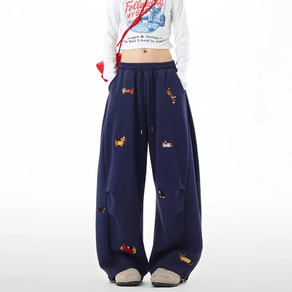 Embroidered Dog Baggy Sweatpants