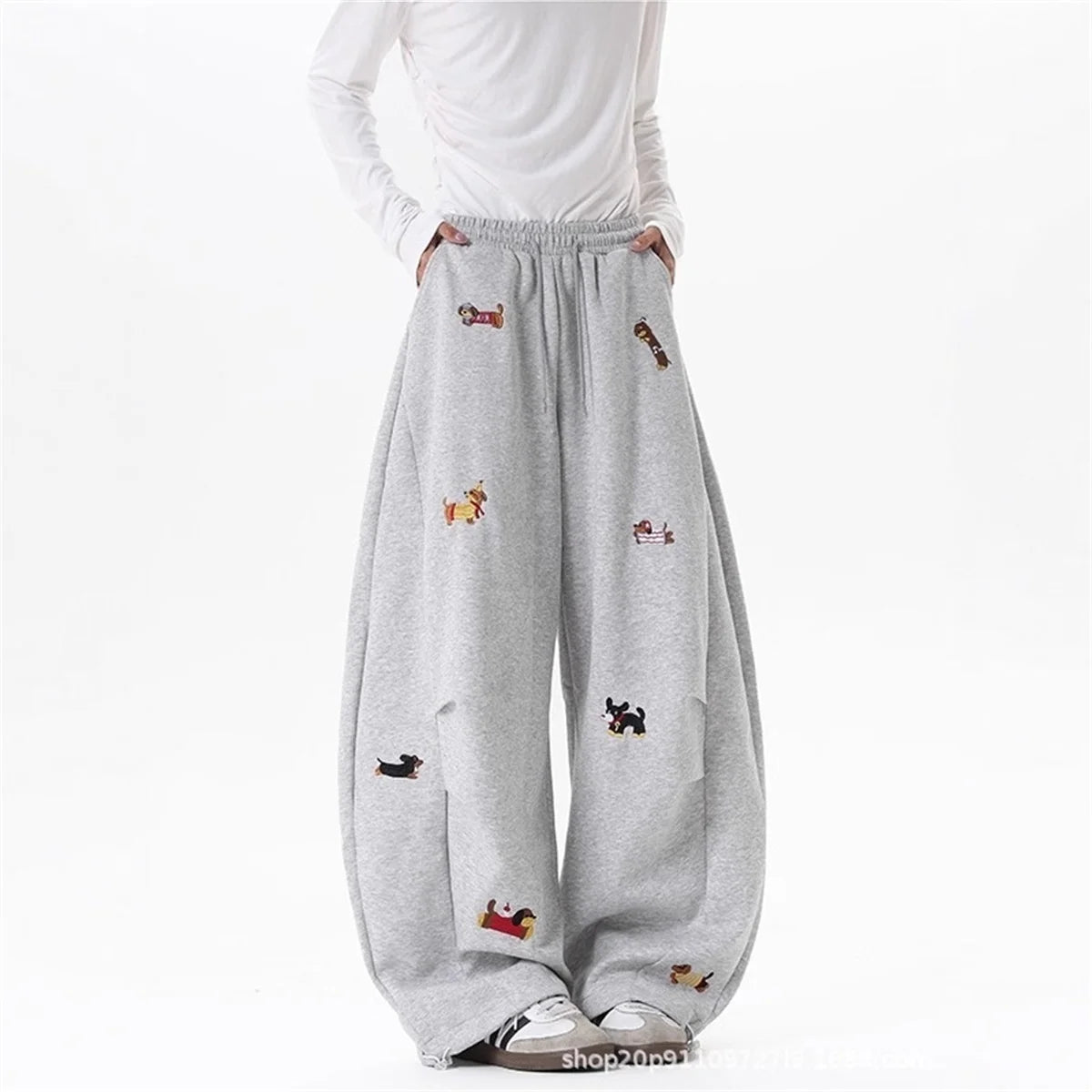 Embroidered Dog Baggy Sweatpants