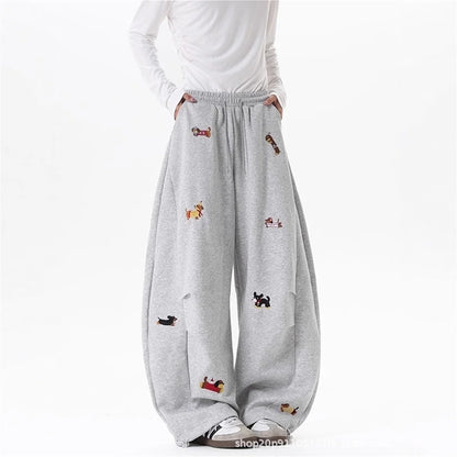 Embroidered Dog Baggy Sweatpants